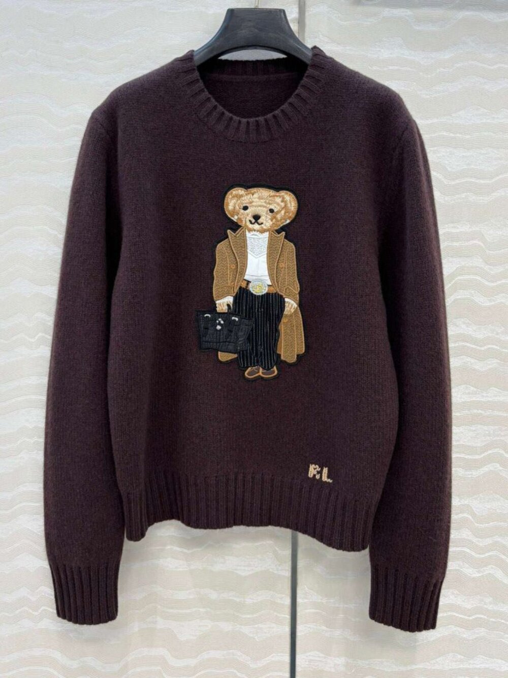 Polo Ralph Lauren Dark Brown Gentleman Polo Bear Embroidered Crewneck Knit Sweat